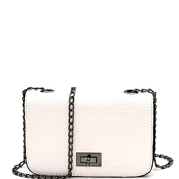 Small Crocodile Print Tun-lock Accent Boxy Cross Body