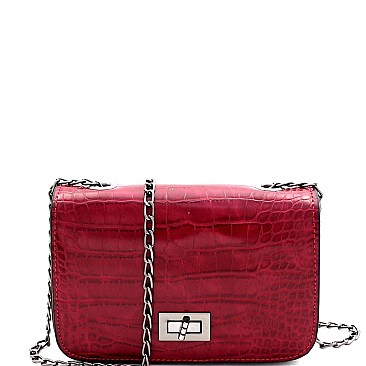 Small Crocodile Print Tun-lock Accent Boxy Cross Body