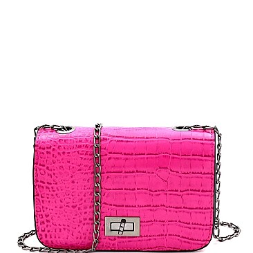 Small Crocodile Print Tun-lock Accent Boxy Cross Body