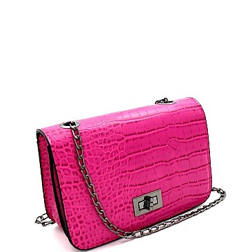 Small Crocodile Print Tun-lock Accent Boxy Cross Body