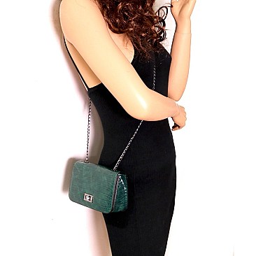 Small Crocodile Print Tun-lock Accent Boxy Cross Body