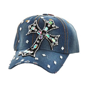 Cross Rhinestone Studded Fashion Denim Cap MEZ895