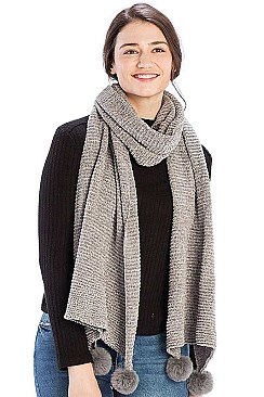 PLEATED CHENILLE POM POM SCARF