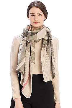 PLEATED PLAID PATTERN SCARF