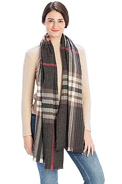 PLEATED PLAID PATTERN SCARF