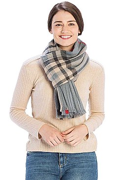 PLEATED PLAID PATTERN SCARF