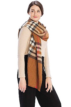 PLEATED PLAID PATTERN SCARF