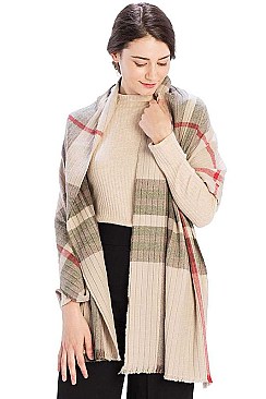 PLEATED PLAID PATTERN SCARF