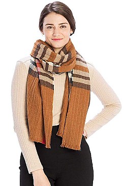 PLEATED PLAID PATTERN SCARF