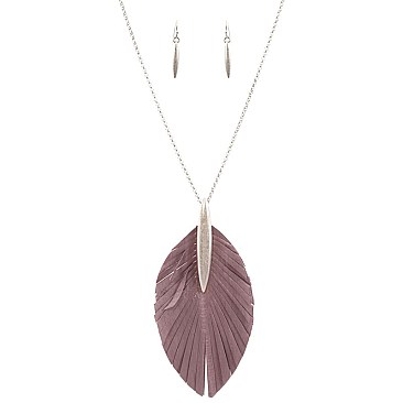 Metal Eelskin Feather Leather Pendant 34 Necklace SET MH-CS1712