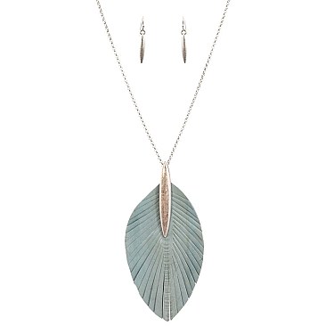 Metal Eelskin Feather Leather Pendant 34 Necklace SET MH-CS1712