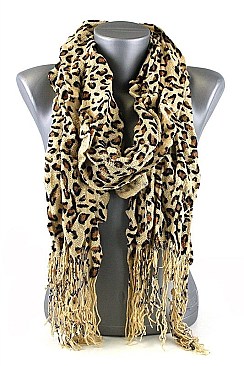 Leopard Ruffled Knit Scarves with Tassels FM-CS3754