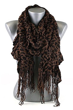 Leopard Ruffled Knit Scarves with Tassels FM-CS3754