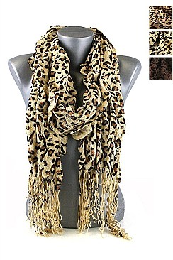 Leopard Ruffled Knit Scarves with Tassels FM-CS3754