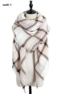 MULTI TONE PLAID X-LARGE BLANKET SCARF FM-CS6491B