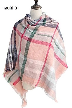 MULTI TONE PLAID X-LARGE BLANKET SCARF FM-CS6491B