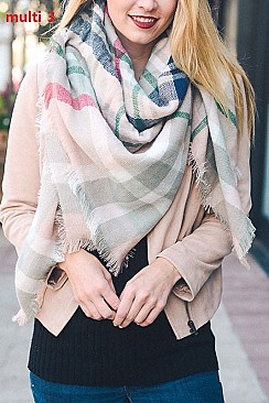 MULTI TONE PLAID X-LARGE BLANKET SCARF FM-CS6491B