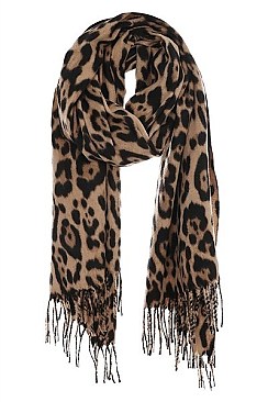 TRENDY LEOPARD PRINT OBLONG TASSEL SCARF