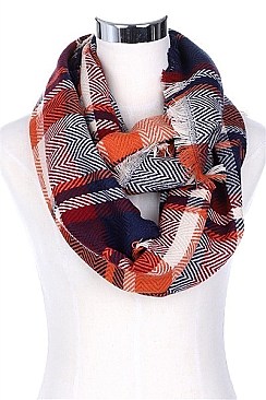 PACK OF 12 CHIC PLAID PATTERN INFINITY SCARVES