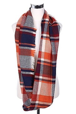 PACK OF 12 CHIC PLAID PATTERN INFINITY SCARVES