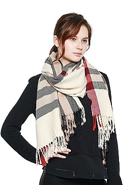 FRINGED PLAID SCARF