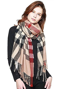 FRINGED PLAID SCARF