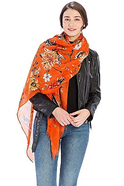 FLORAL PRINT LONG WIDE SCARF