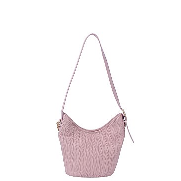 Chevron Embossed Chain Link Bucket Shoulder Bag Hobo