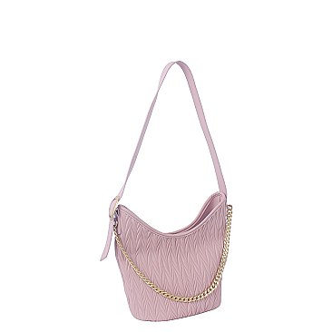 Chevron Embossed Chain Link Bucket Shoulder Bag Hobo