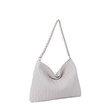 Chevron Embossed Chain Strap Shoulder Bag Hobo