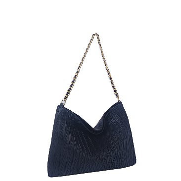 Chevron Embossed Chain Strap Shoulder Bag Hobo