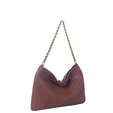 Chevron Embossed Chain Strap Shoulder Bag Hobo