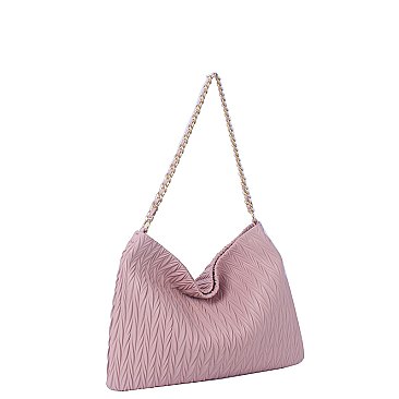 Chevron Embossed Chain Strap Shoulder Bag Hobo