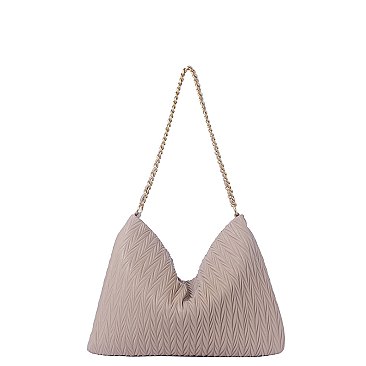 Chevron Embossed Chain Strap Shoulder Bag Hobo