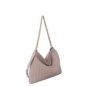 Chevron Embossed Chain Strap Shoulder Bag Hobo