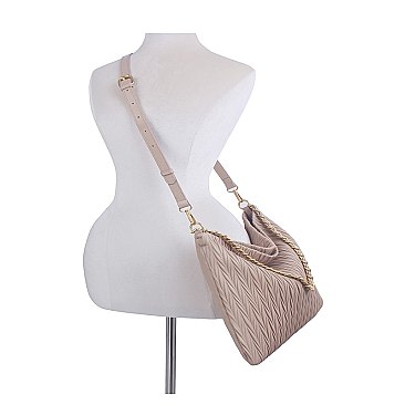 Chevron Embossed Chain Strap Shoulder Bag Hobo