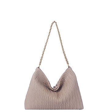 Chevron Embossed Chain Strap Shoulder Bag Hobo