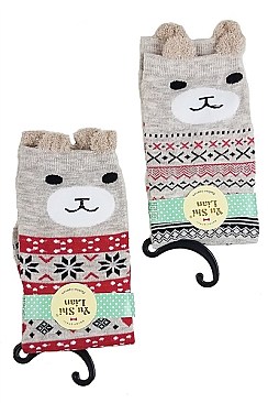 PACK OF 12 CHIC WINTER THEME ANIMAL SOCKS