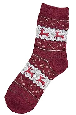 PACK OF 12 CUTE REINDEER CHRISTMAS THEME SOCKS
