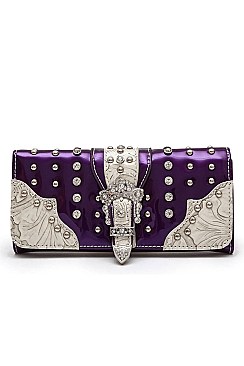 Western Rhinestone Belt Buckle Wallet