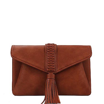 FASHION SMOOTH PU LEATHER CHIC TASSEL ENVELOPE CLUTCH WITH LONG STRAP  JYCTCL-0019