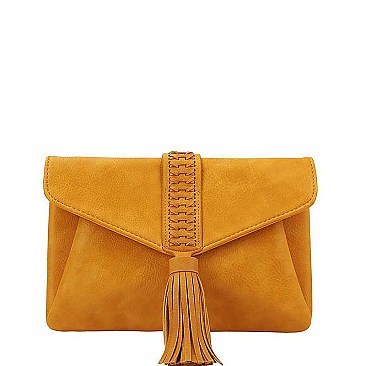 FASHION SMOOTH PU LEATHER CHIC TASSEL ENVELOPE CLUTCH WITH LONG STRAP  JYCTCL-0019