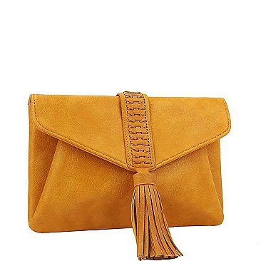 FASHION SMOOTH PU LEATHER CHIC TASSEL ENVELOPE CLUTCH WITH LONG STRAP  JYCTCL-0019