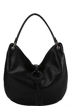 TRENDY TEXTURED PU LEATHER TASSEL HOBO BAG JYCTD-0017