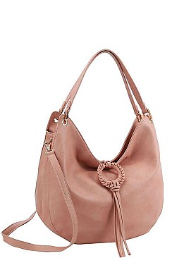 TRENDY TEXTURED PU LEATHER TASSEL HOBO BAG JYCTD-0017