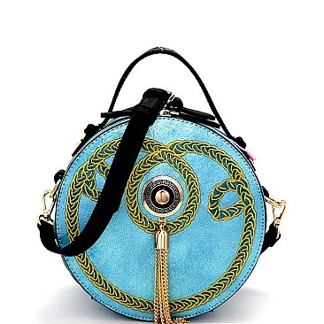 CTJY0012-LP Metal Tassel Embroidered Antique Round Satchel