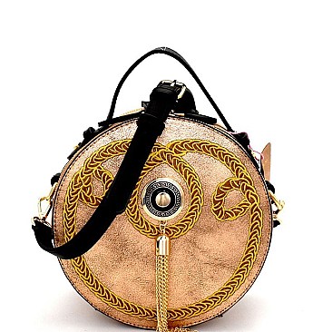 CTJY0012-LP Metal Tassel Embroidered Antique Round Satchel