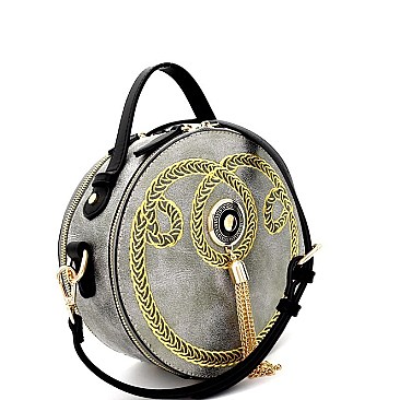 CTJY0012-LP Metal Tassel Embroidered Antique Round Satchel