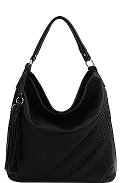 CHIC TEXTURED PU LEATHER DESIGNER FASHION DOUBLE TASSEL HOBO BAG JYCTMC-0003