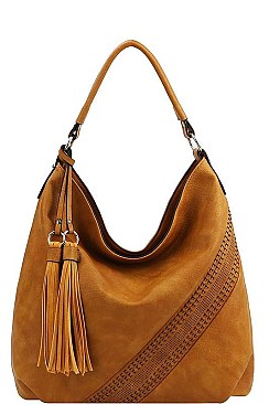 CHIC TEXTURED PU LEATHER DESIGNER FASHION DOUBLE TASSEL HOBO BAG JYCTMC-0003